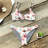 CUPSHE Floral Print And Striped Reversible Bikini Set Women Lace Up Two Pieces Swimwear 2019 Beach Bathing Suits Swimsuits