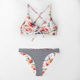 CUPSHE Floral Print And Striped Reversible Bikini Set Women Lace Up Two Pieces Swimwear 2019 Beach Bathing Suits Swimsuits