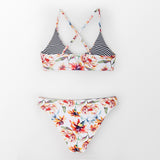 CUPSHE Floral Print And Striped Reversible Bikini Set Women Lace Up Two Pieces Swimwear 2019 Beach Bathing Suits Swimsuits