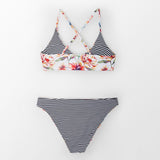 CUPSHE Floral Print And Striped Reversible Bikini Set Women Lace Up Two Pieces Swimwear 2019 Beach Bathing Suits Swimsuits